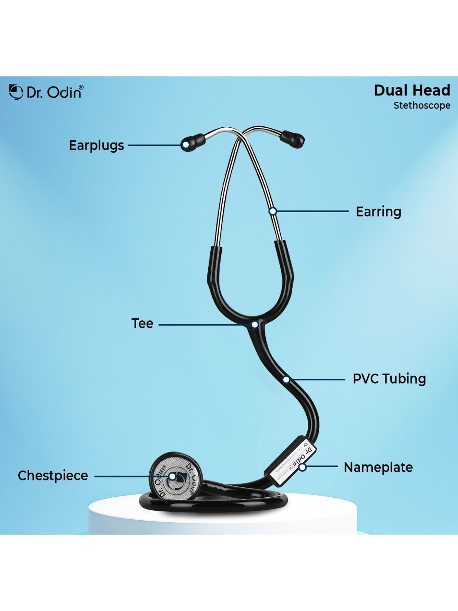 Dr. Odin Dual Head Brass Frame Stethoscope (Black)