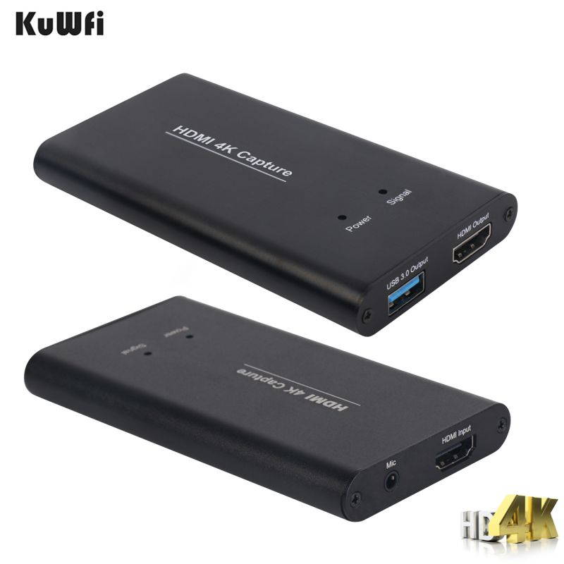 KuWFi HDMI Capture 4K HDMI to USB3.0 HD Video Converters Game PS4 Streaming Capture Card with MIC Input for OBS/Vmix/Wirecast/skype