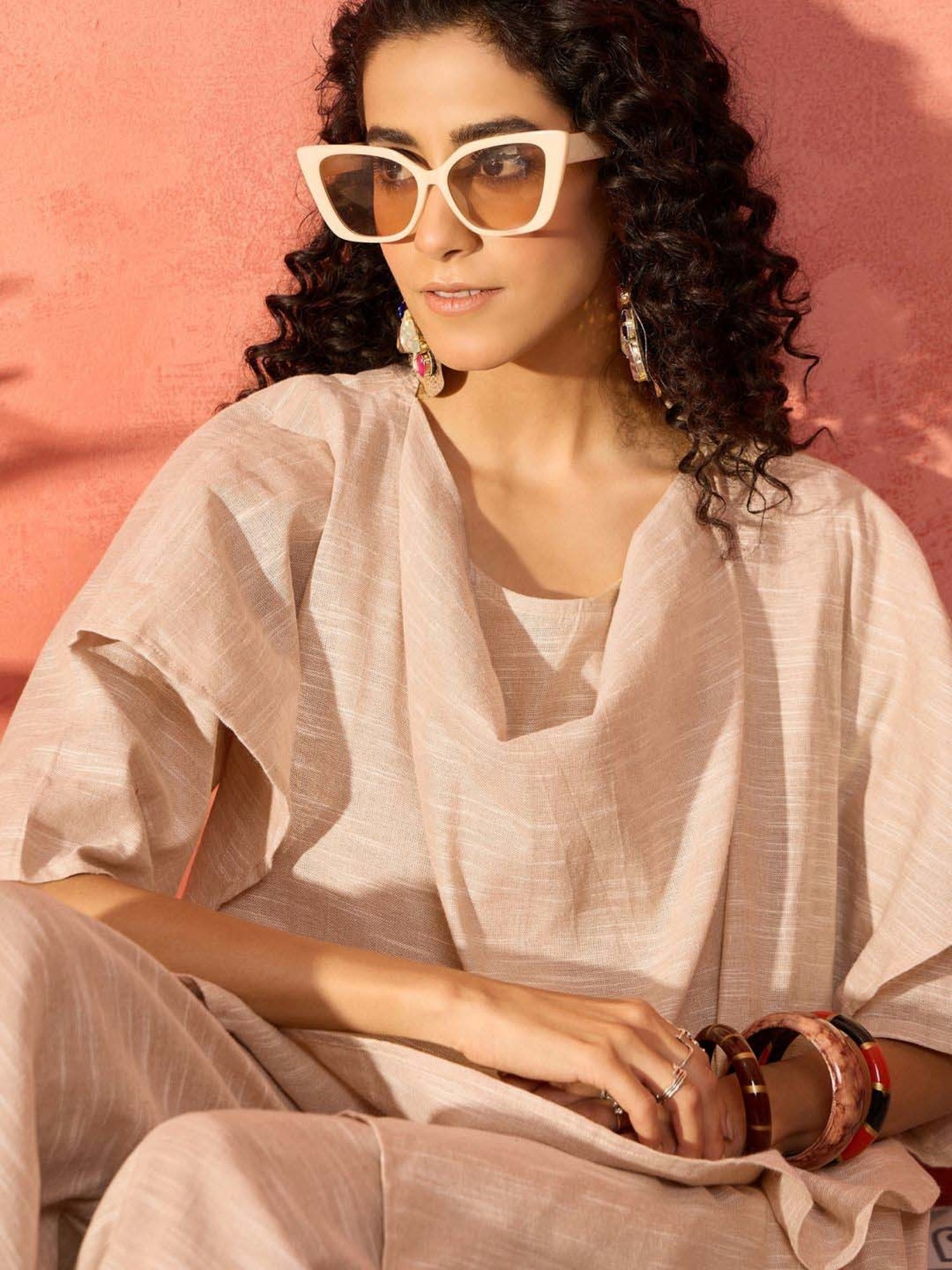 Inweave Beige Cotton Top & Palazzo Set