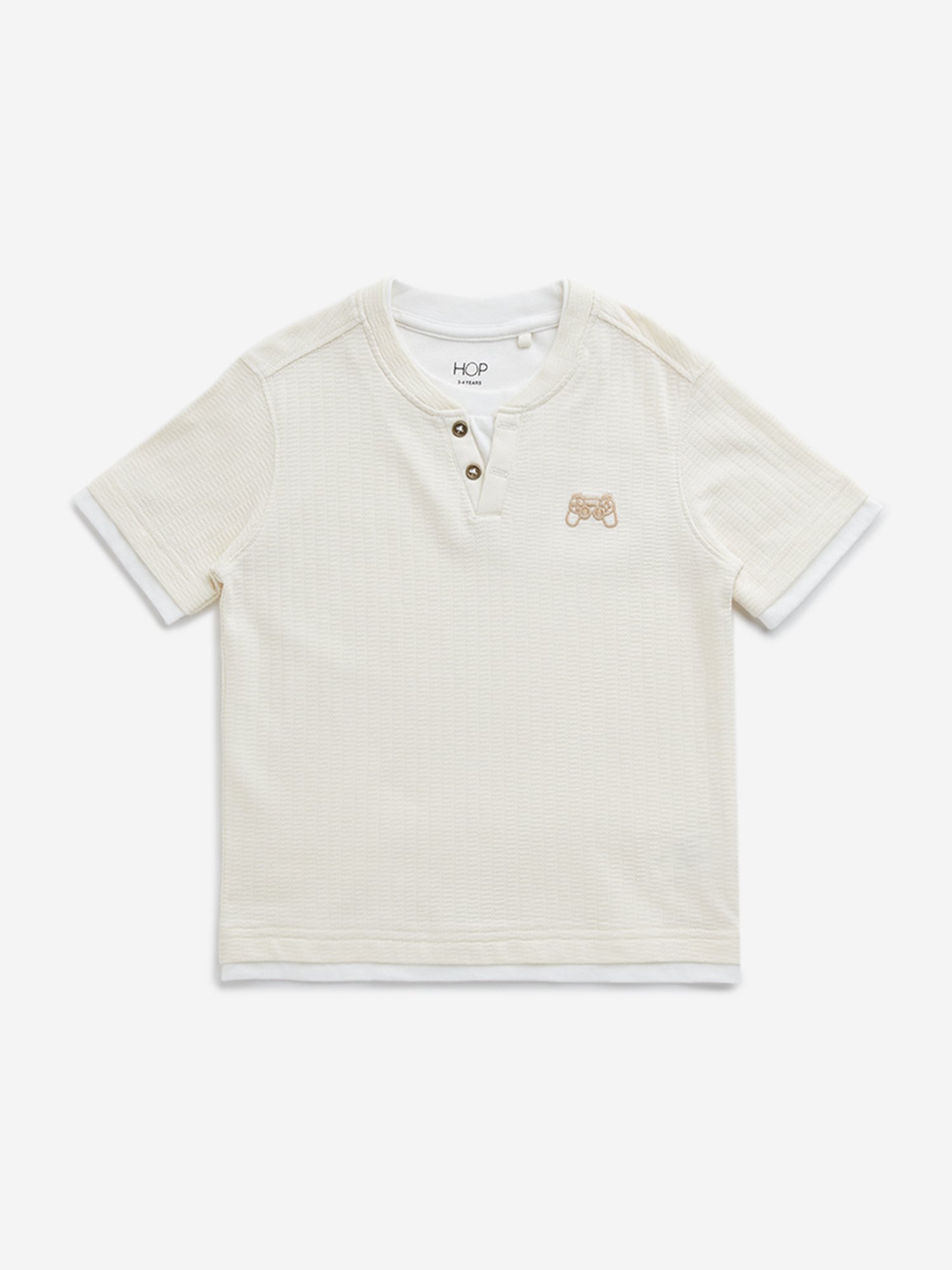 HOP Kids by Westside Beige Textured Cotton T-Shirt