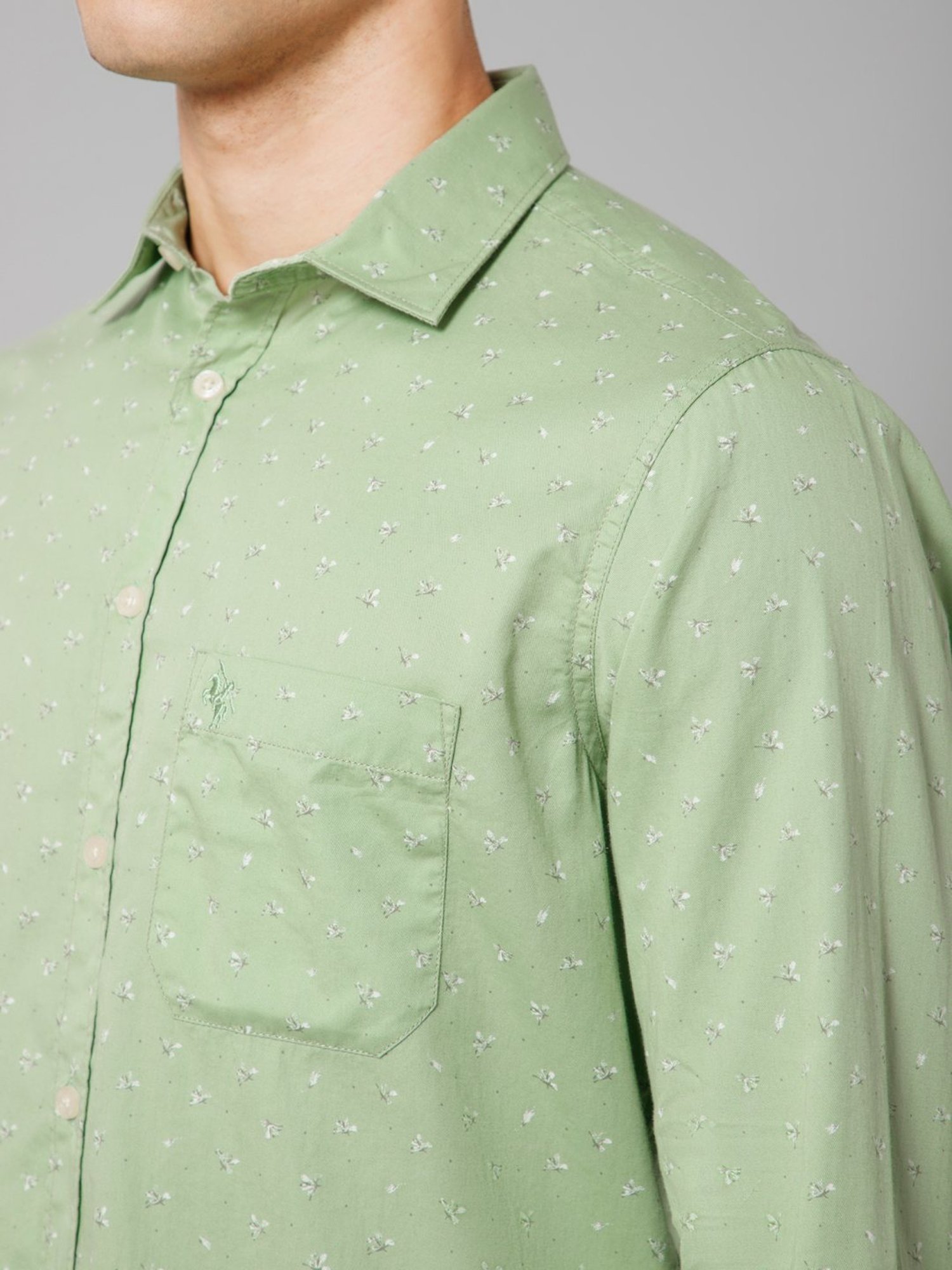 Cantabil Green Cotton Regular Fit Printed Shirt
