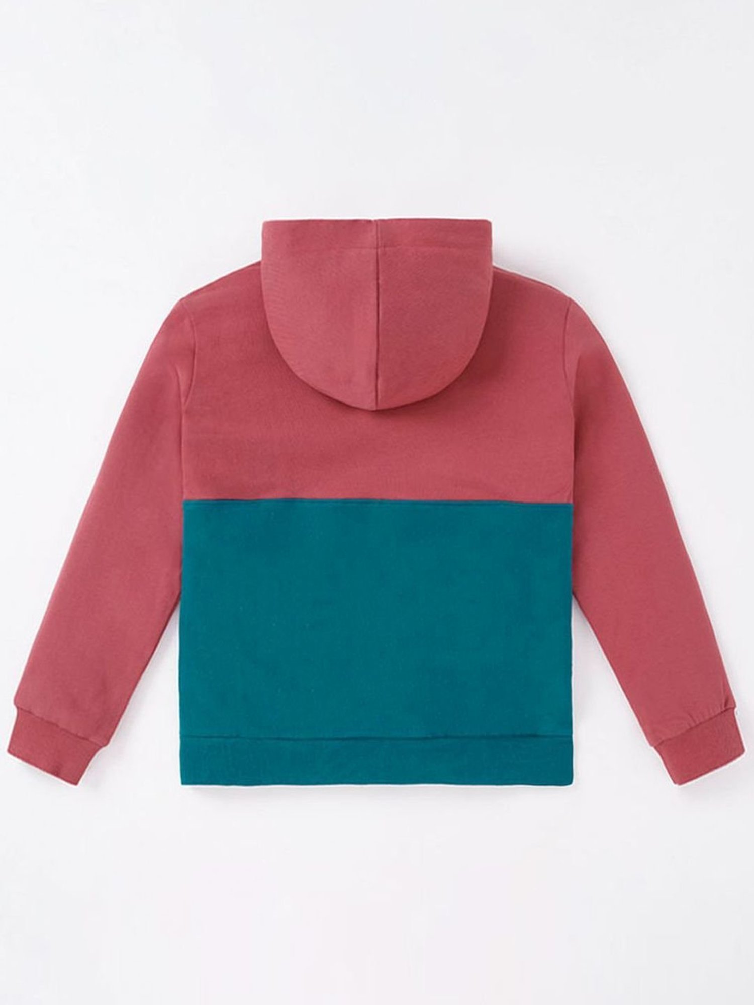 Ed-a-Mamma Kids Red & Green Cotton Color Block Full Sleeves Hoodie