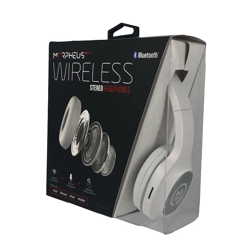 Morpheus 360 HP4500W Wireless Stereo Bluetooth Headphones, White with Silver Accents
