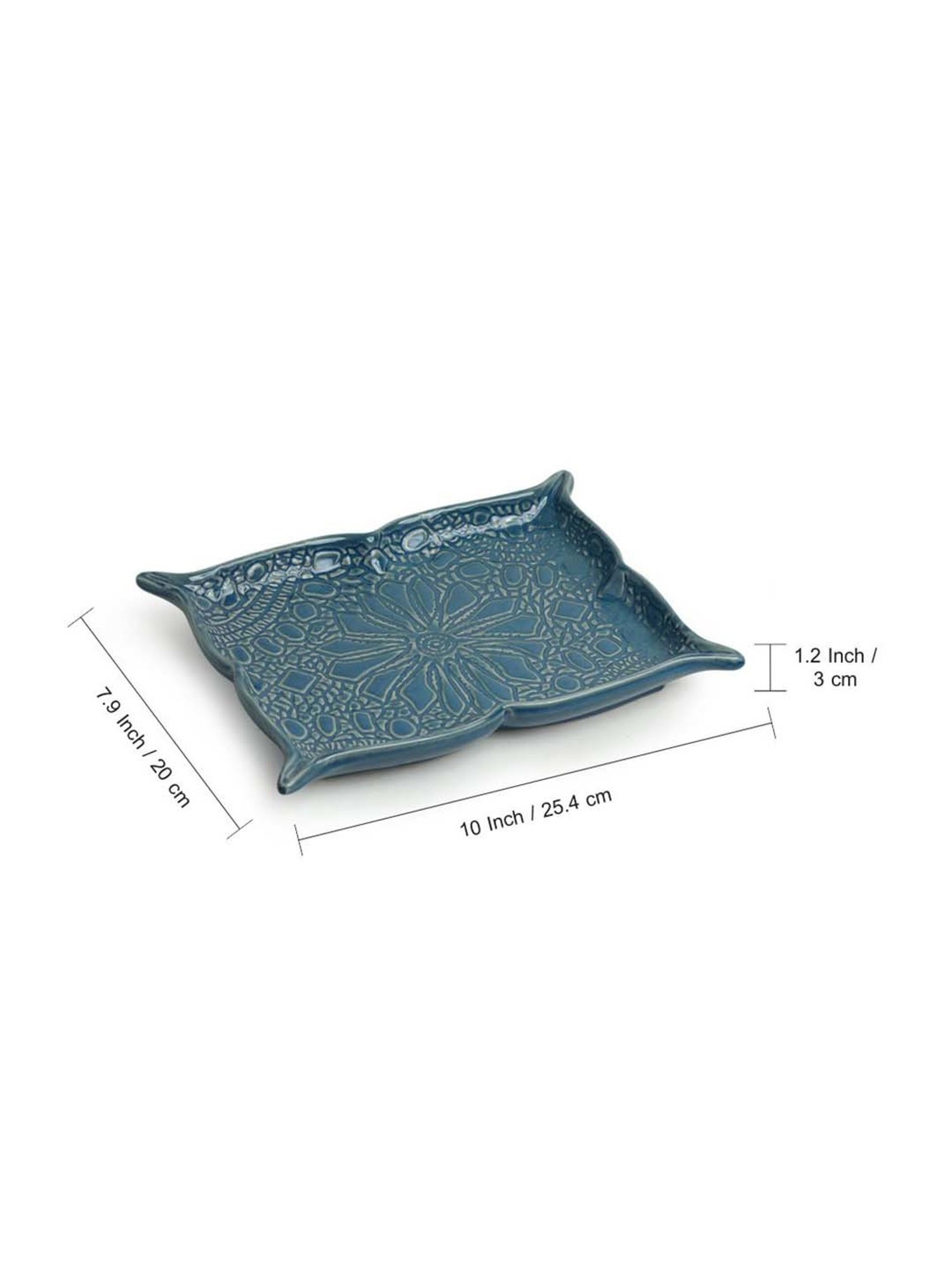 ExclusiveLane Reef Blue Ceramic Serving Platter