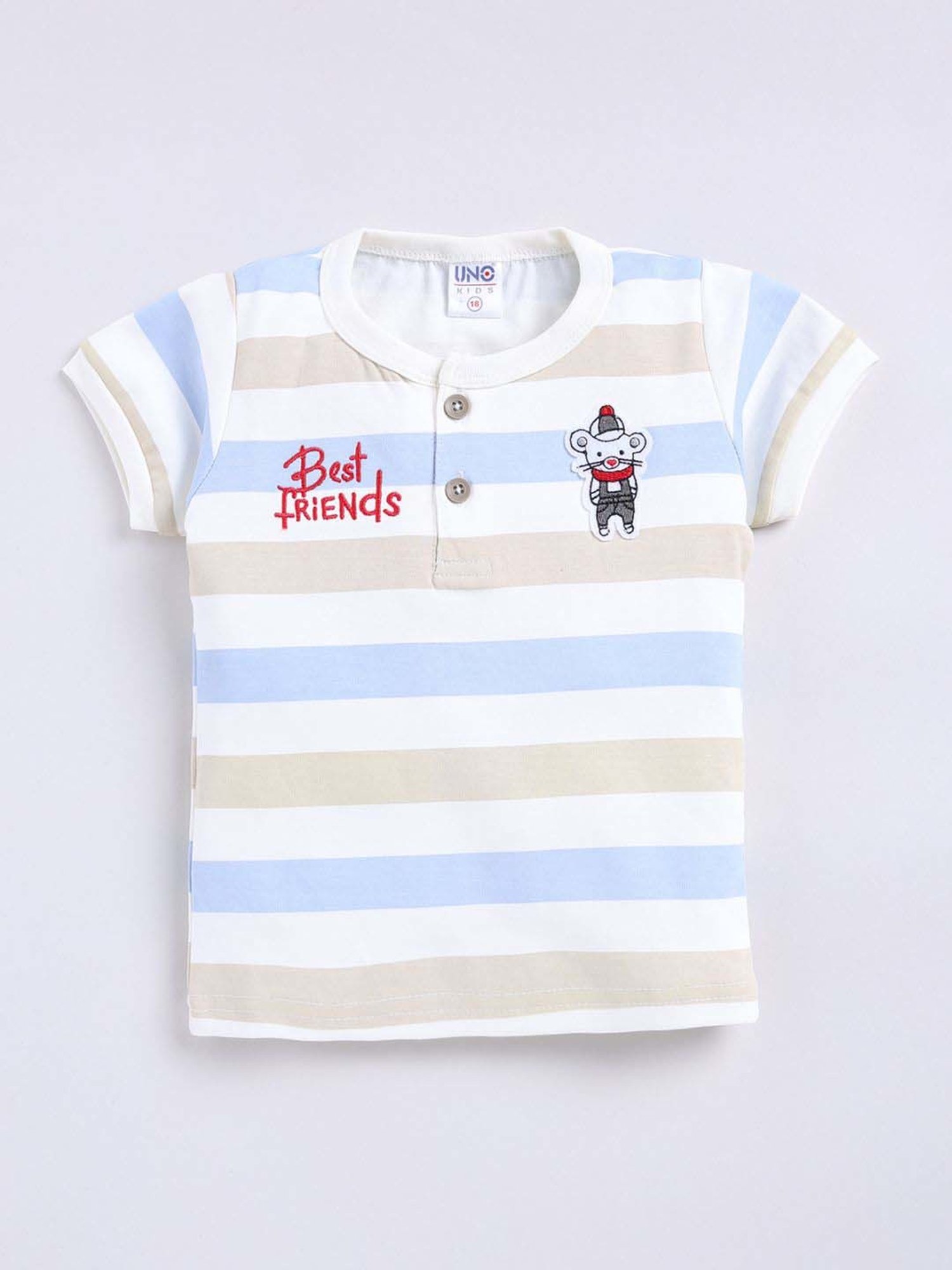 UNO KIDS Boys Blue & Beige Cotton Striped Top & Short sets