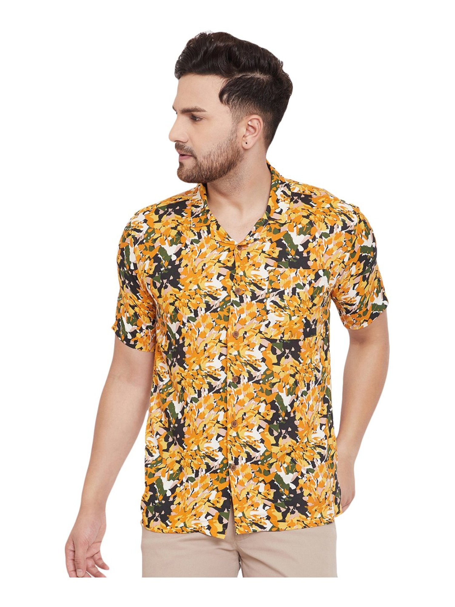 Even Yellow Slim Fit Printed Shirt