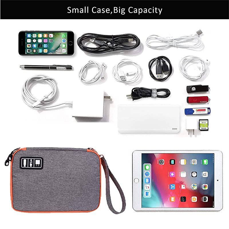 Travel Cable Organizer Bag Waterproof Portable Electronics Organizer Accessories Case with 8 Cable Ties for USB Cable Cord Phone Charger Headset Wire SD Card 1023 inch Orange
