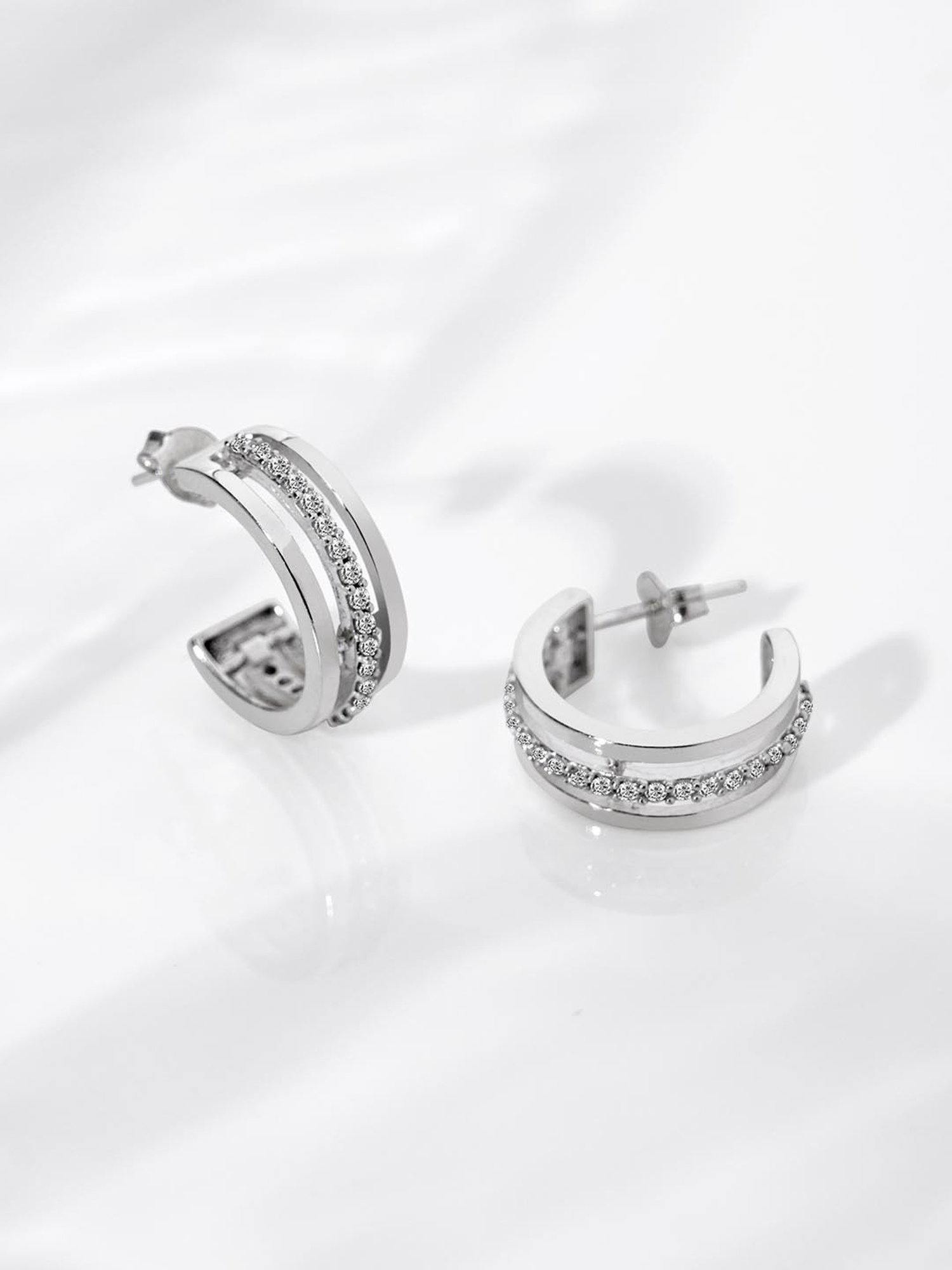 March by FableStreet Silver Statement Zircon Hoop Earrings for Women
