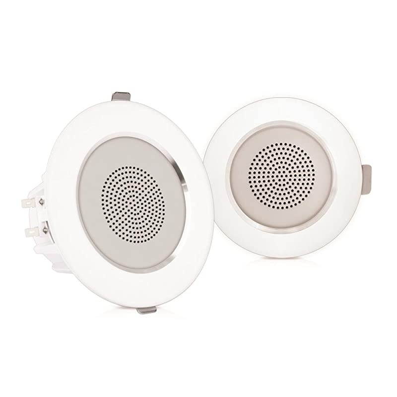 Pair 35 Flush Mount Inwall Inceiling 2Way Home Speaker System Aluminum Housing Spring Loaded Clips Dual Polyprone Cone Polymer Tweeter Stereo Sound 140 Watts PDIC35