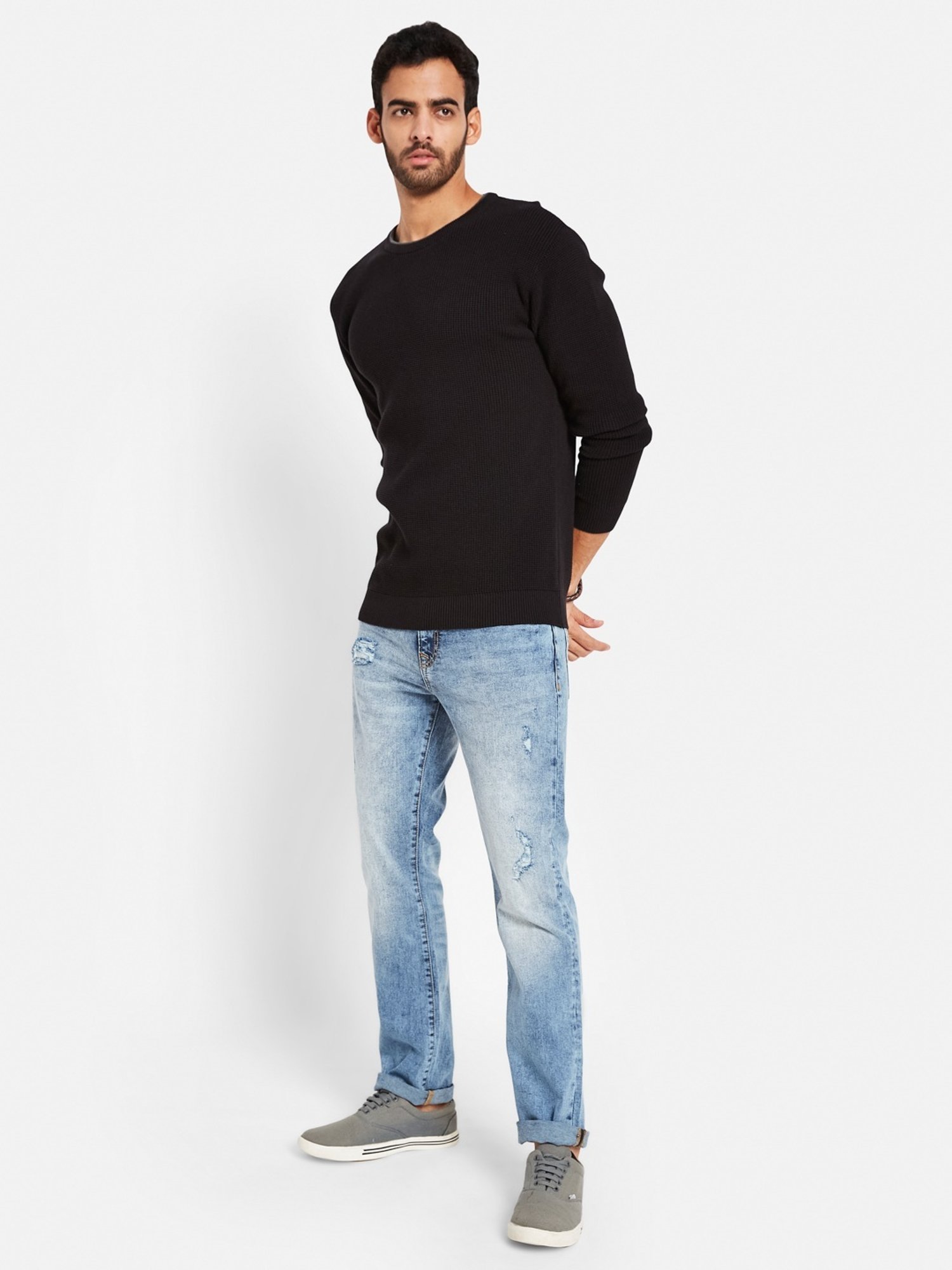 METTLE Black Cotton Regular Fit Sweater