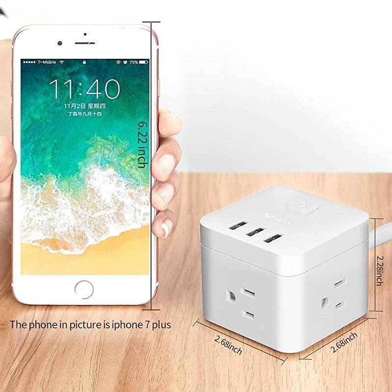 Surge Protector Power Strip with USBDesktop Power Strip with 3 AC Outlets 3 USB Ports Up to 1875W5Ft Extension Cords 360&deg;Rotating Flat Plug for Cruise Ship Travel Home Office2020 Upgraded