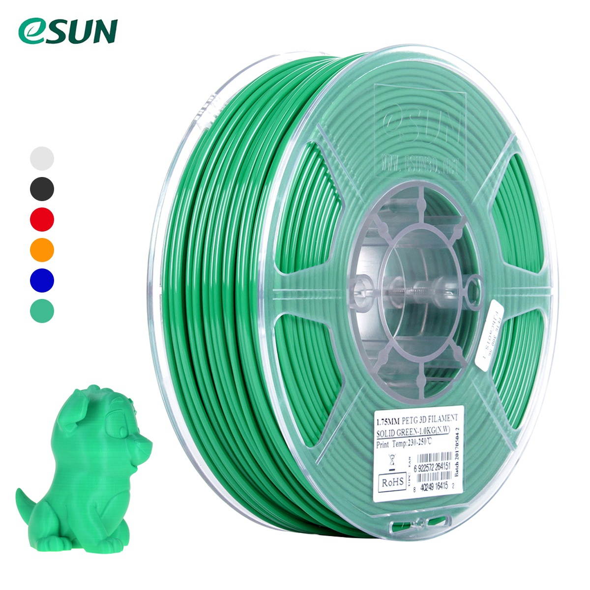 eSUN PETG 1.75mm 3D Printer Filament Printing Consumables Dimensional Accuracy: +/- 0.05mm 1kg(2.2lb) Spool Material Refills Solid Green