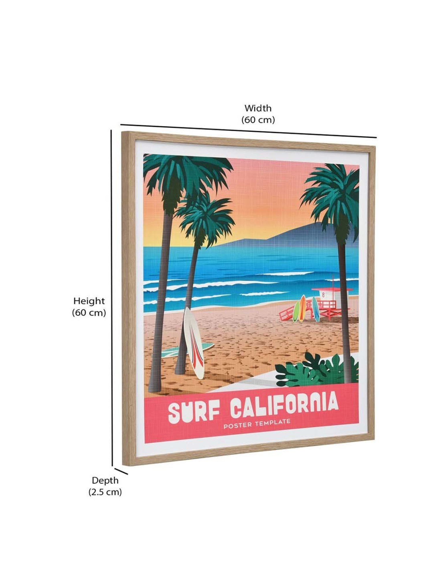 @home Multicolor Canvas Ocean Beach California Wall Painting