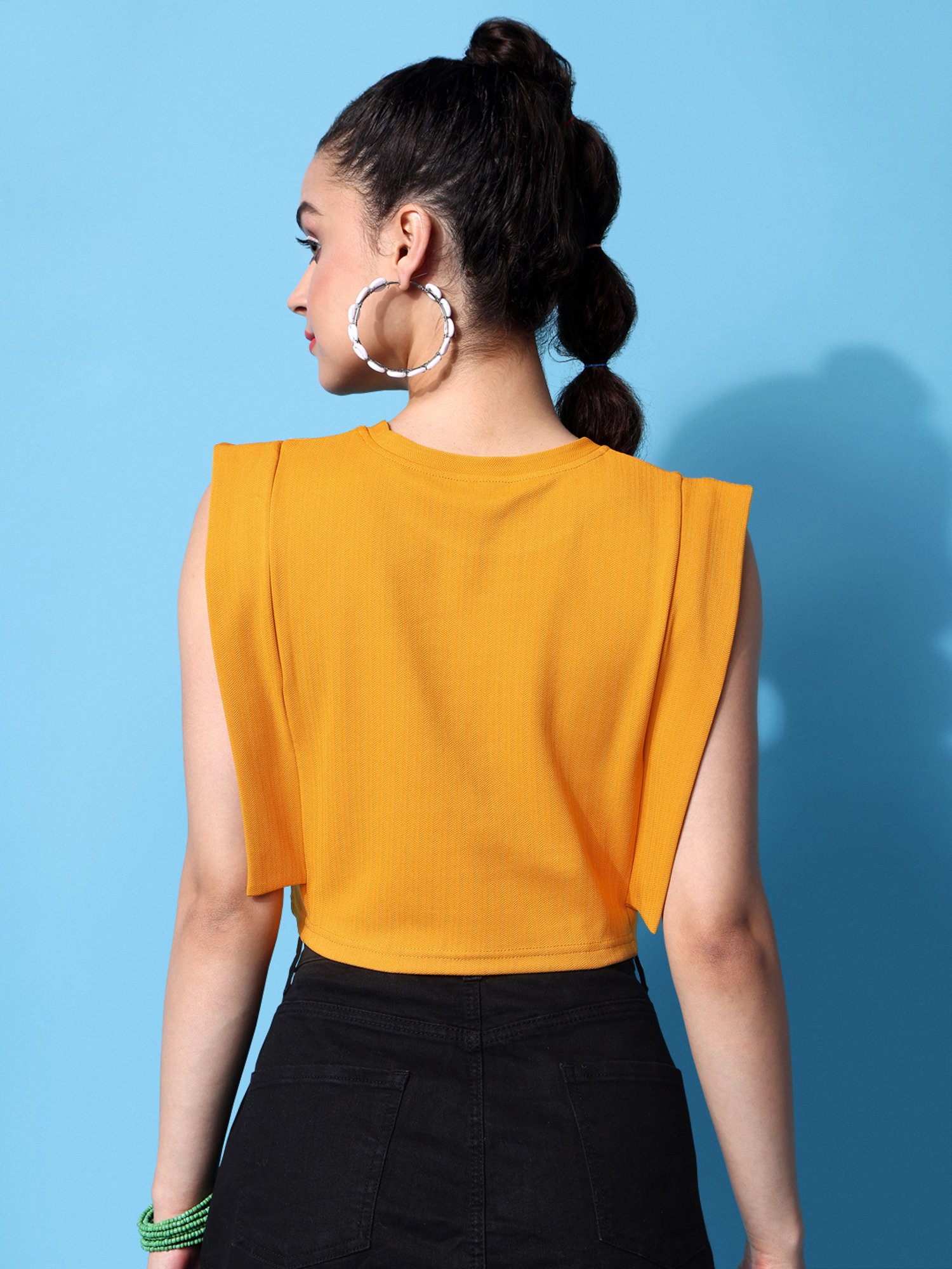 PURVAJA Yellow Regular Fit Crop Top