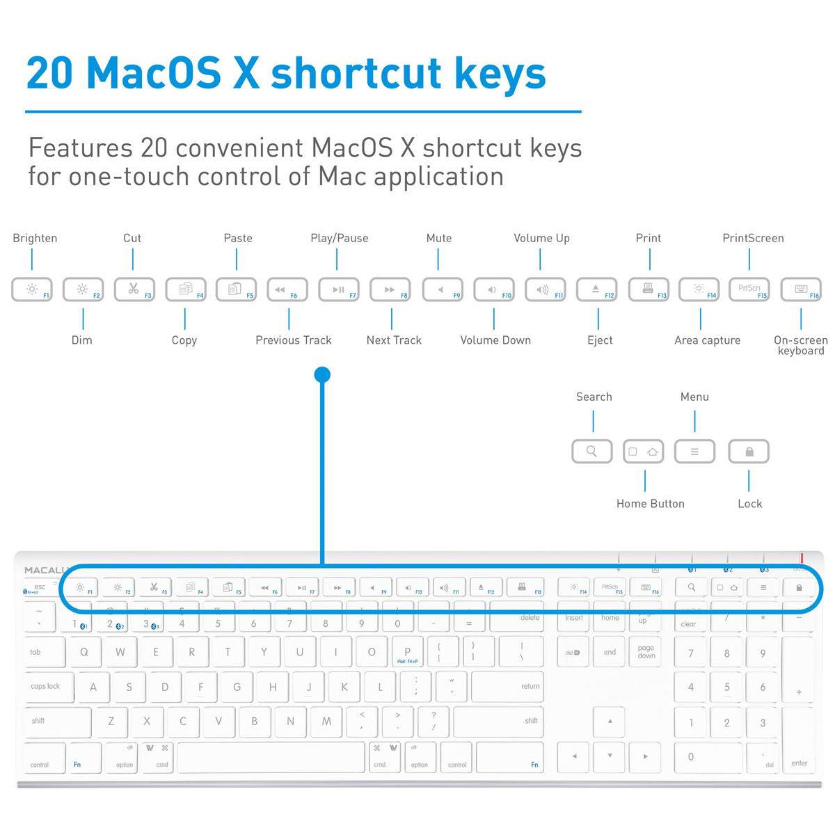 Macally Quick Switch Bluetooth Keyboard for Three Devices