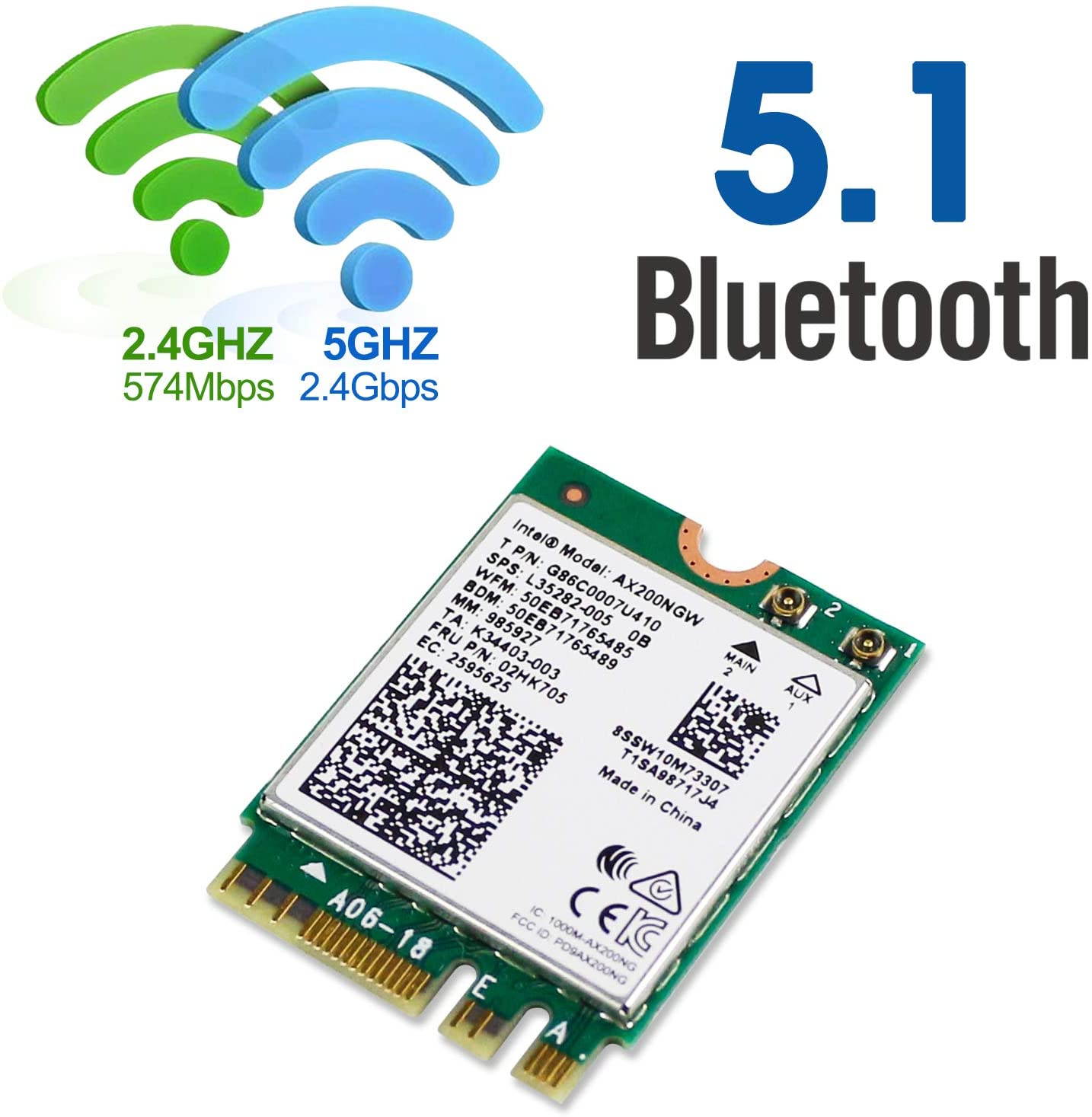 EDUP WiFi 6 M.2 Module AX 3000Mbps Network Adapter with Bluetooth 5.1 Wireless Wi-Fi 6 Card 2.4G/5Ghz 802.11ax MU-MIMO for Laptop PC with Windows 64 bit - Intel Model AX200NGW