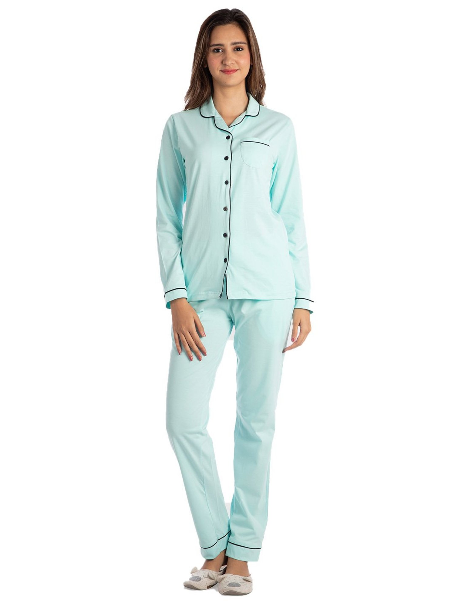 Nite Flite Blue Cotton Shirt With Pyjamas