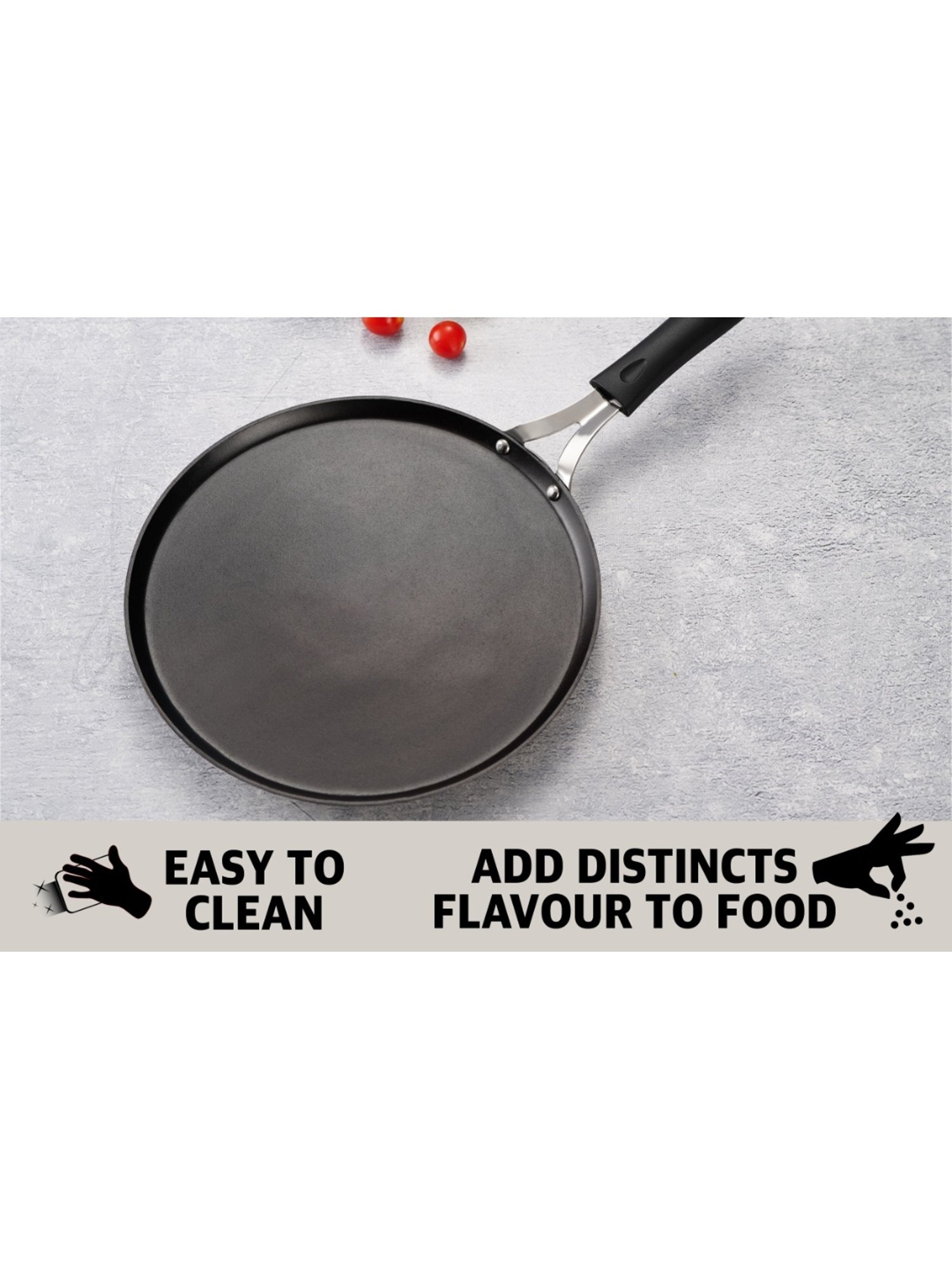 Sumeet  Pre Seasoned Carbon Steel (Iron) Flat Tawa for Dosa, 26cm, Gas & Induction-Friendly, Black