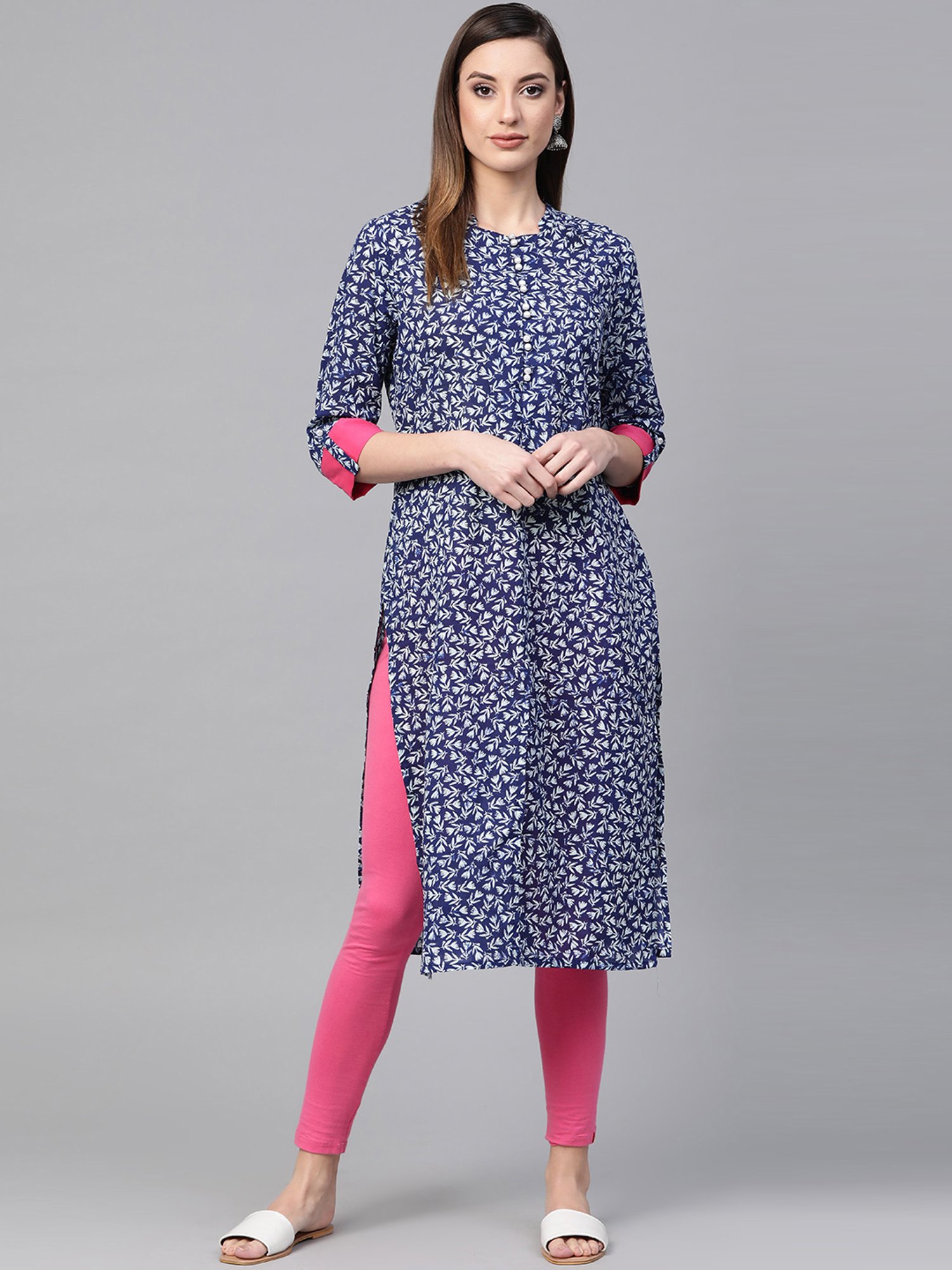 Geroo Jaipur Indigo Hand Block Printed Straight Pure Cotton Kurta