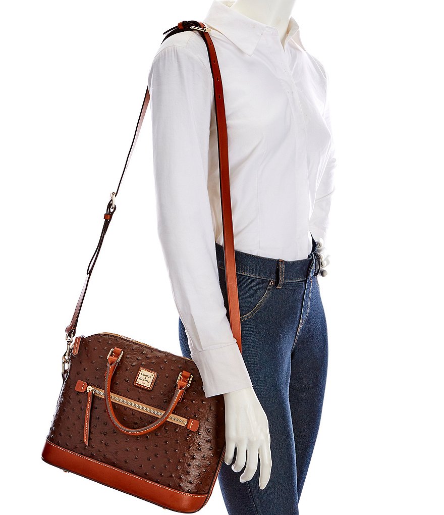 Dooney & Bourke Ostrich Collection Domed Zip Satchel Bag
