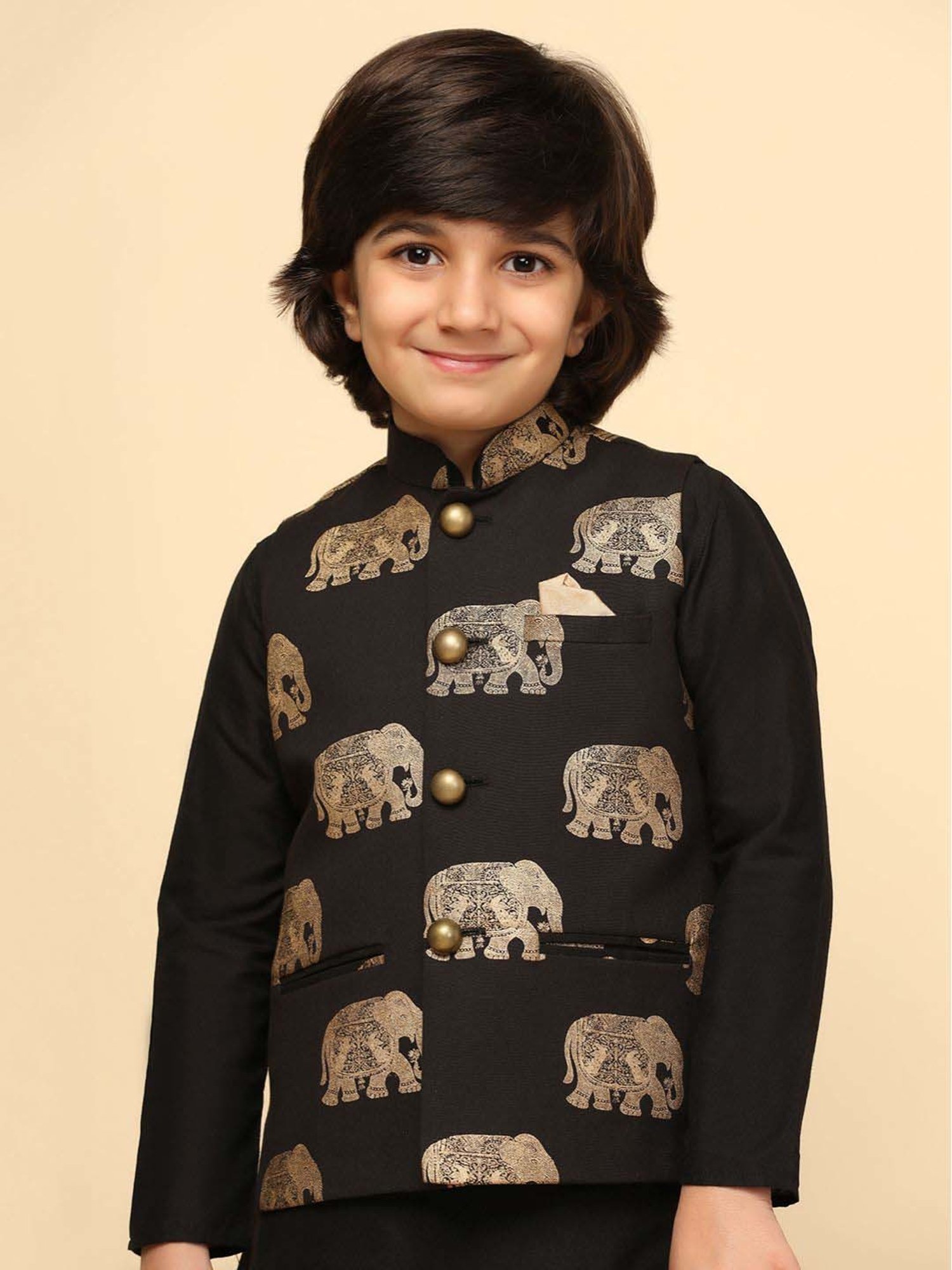 KISAH Kids Black Printed Full Sleeves Kurta Set