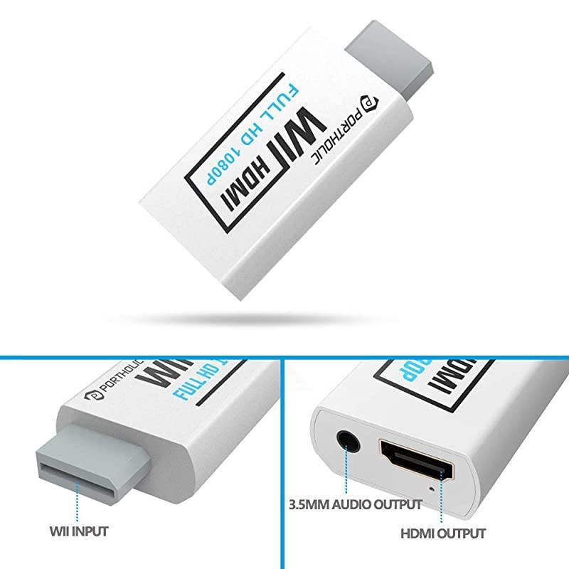 Wii to HDMI Converter 1080P with 5ft High Speed HDMI Cable Wii2 HDMI Adapter Output Video&Audio with 3.5mm Jack Audio, Support All Wii Display 720P, NTSC, Compatible with Full HD Devic