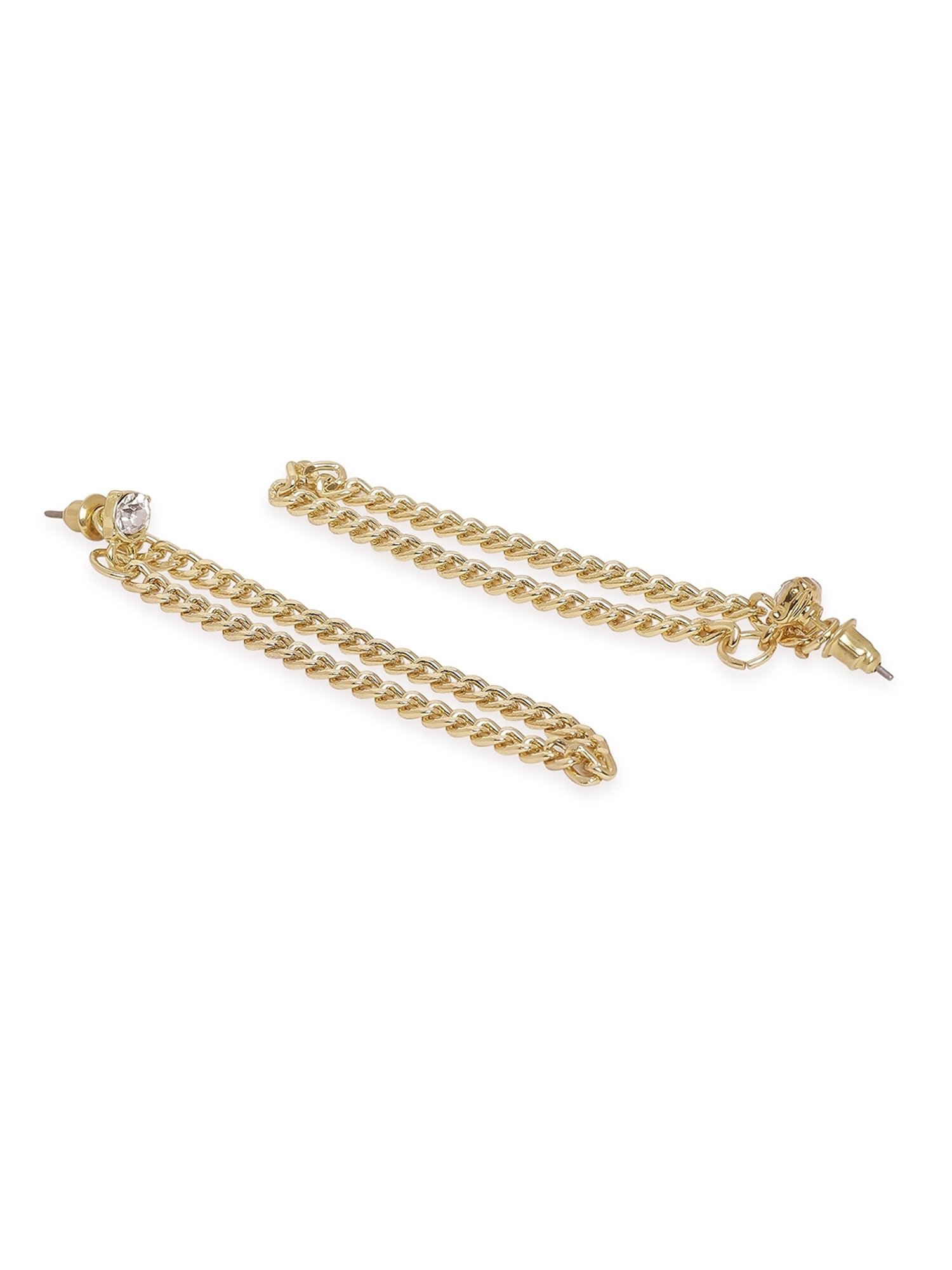 Lilly & Sparkle Gold-Toned Chain Earrings with Crystal Studded on Top