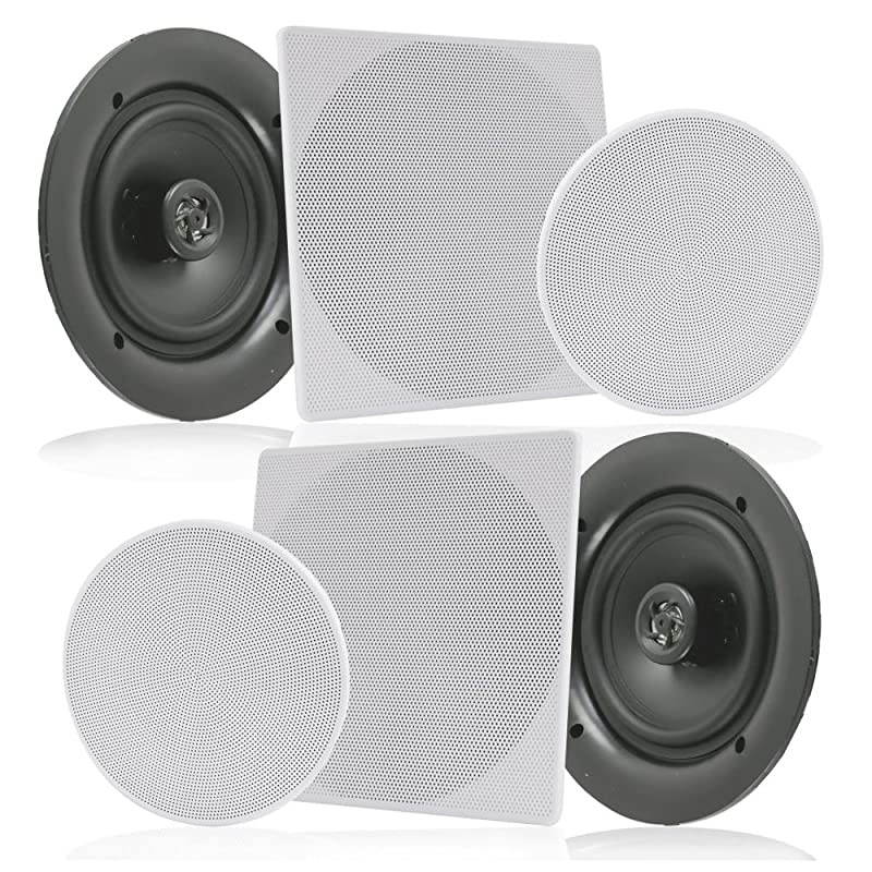 Pair 10 Flush Mount inWall inCeiling 2Way Speaker System Spring Loaded Quick Connections Changeable RoundSquare Grill Stereo Sound Polyprone Cone Polymer Tweeter 300 Watts PDIC16106