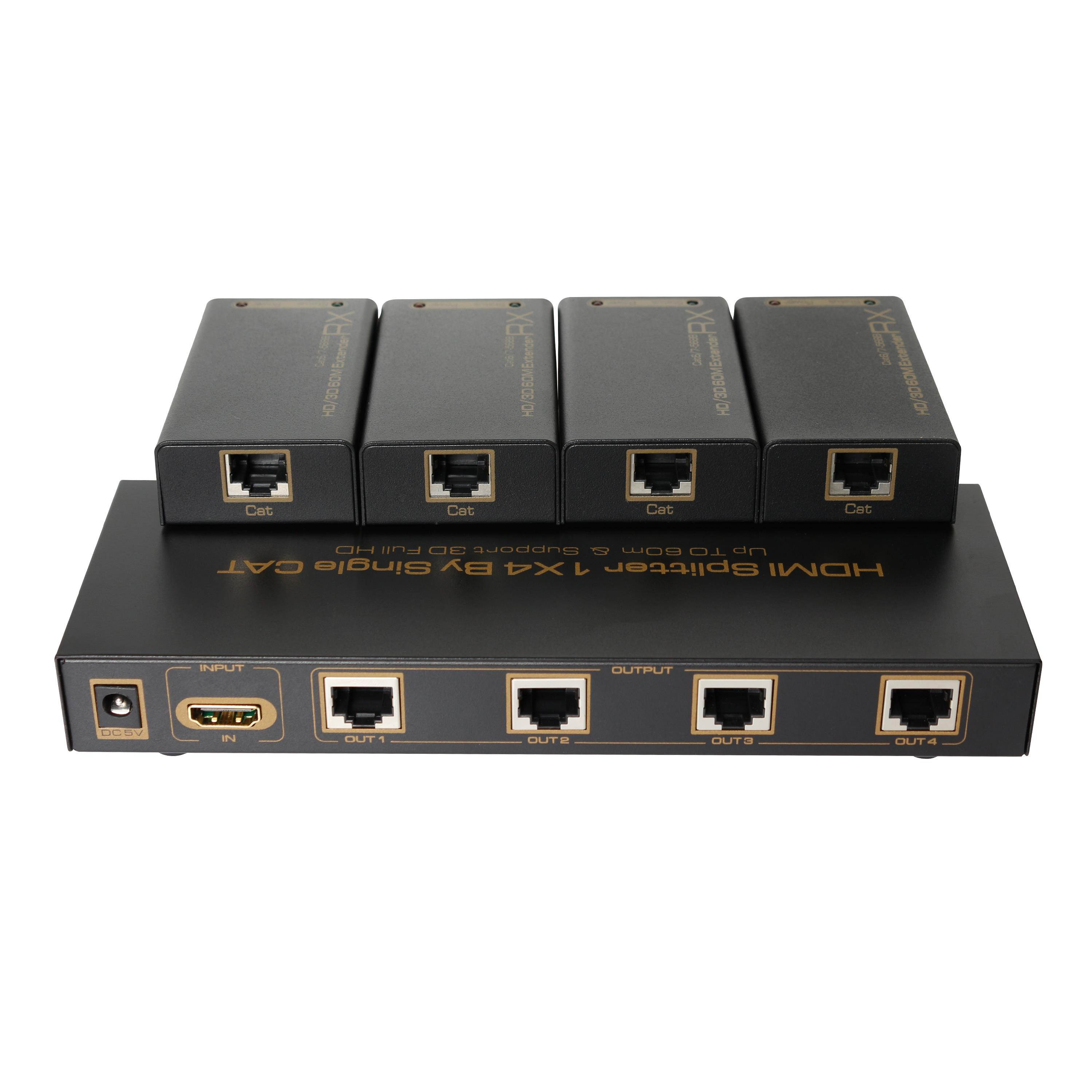 1x4 4 Port HDMI Extender Splitter HDMI Signal Distribution Amplifier  HDMI 1x4 splitter (1 minute 4 cable extender)