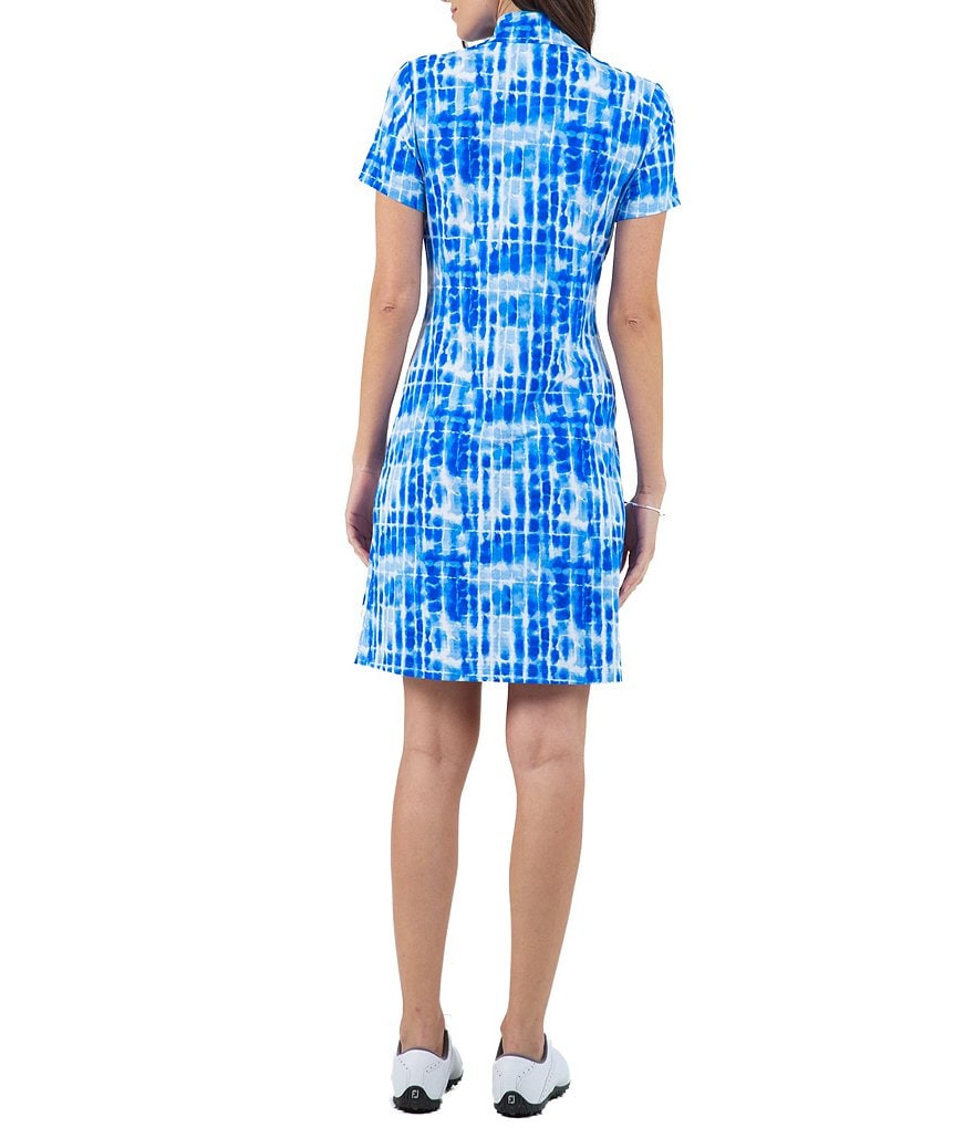 IBKUL Rue Print Short Sleeve Moisture-Wicking Mock Neck Shift Dress