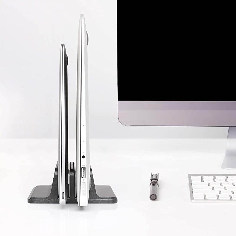 Upgraded Dock Version Vertical Laptop Stand Double Desktop Stand Adjustable Laptop Holder up to 173 inches Compatible with All MacBook ProAirMicrosoft Surface Black