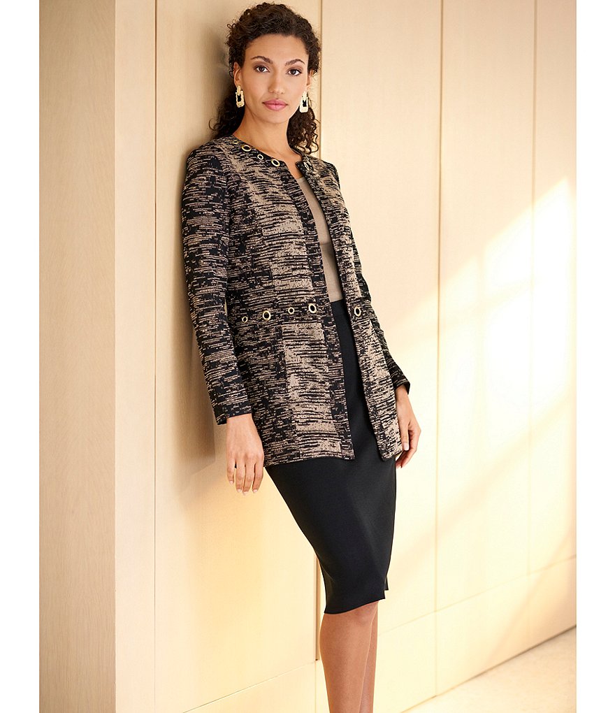 Eva Varro Solid Knit Jersey Notch Lapel Collar Two-Button Jacket