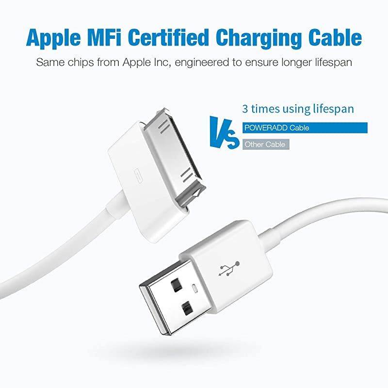 Apple Certified iPhone 4 4s 3G 3GS iPad 1 2 3 iPod Touch Nano 30 Pin Charger USB Sync Cable Charging Cord Dock Adapter Data 4 Feet White (1pcs)