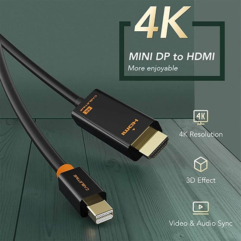 Mini DisplayPort to HDMI Cable 4K 10 FT Thunderbolt to HDMI Adapter GoldPlated Cord Converter for MacBook AirPro Surface ProDock Monitor Projector and More Black10Feet3M