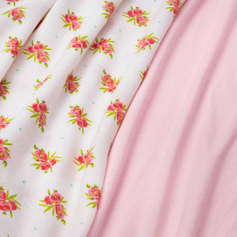 Fitted Crib Jersey Sheet Ditsy Floral and Solid Pink - Cloud Island™ Pink 2pk