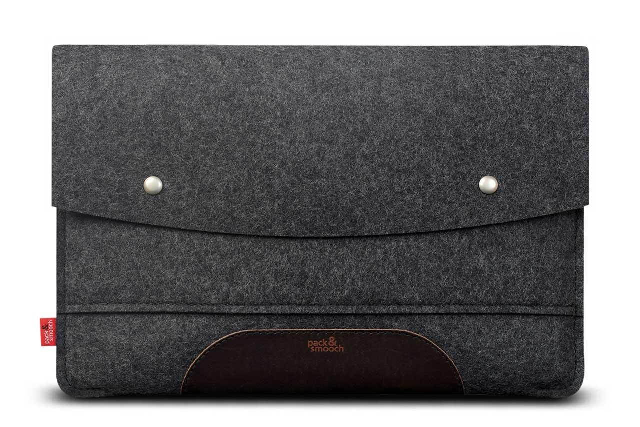 Pack & Smooch Hampshire Pro 12.9 + Keyboard | 100% German Merino Wool Felt and Italian Vegetable Tanned Leather - Dark Grey/Dark Brown