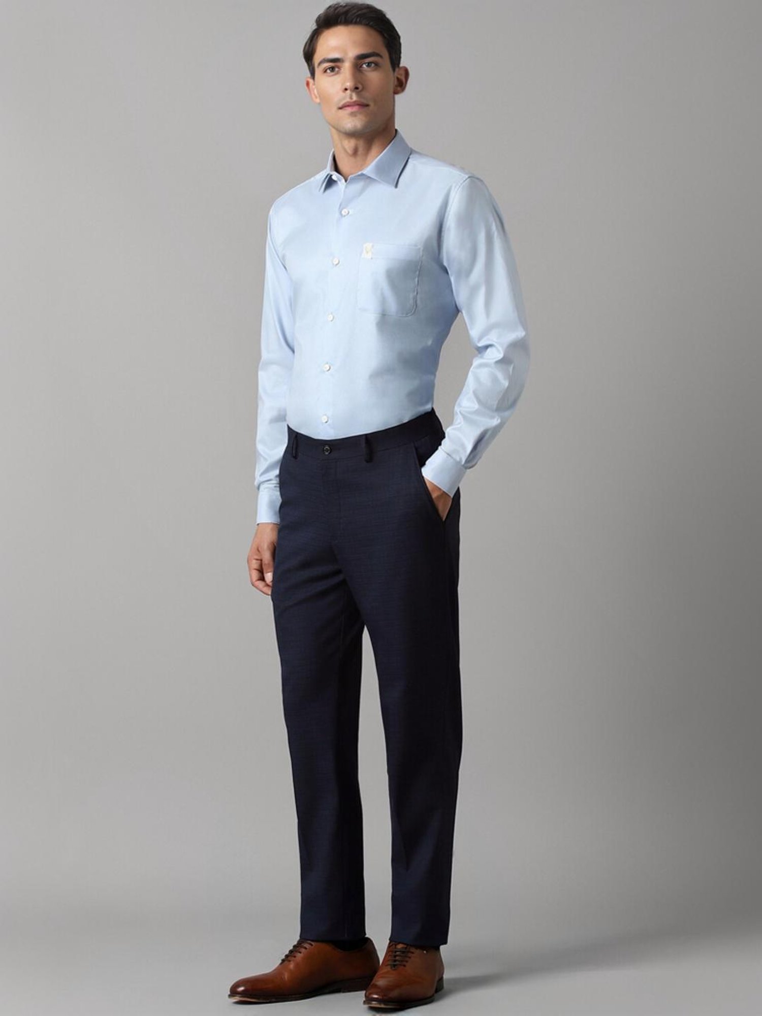 Louis Philippe Navy Slim Fit Checks Trousers