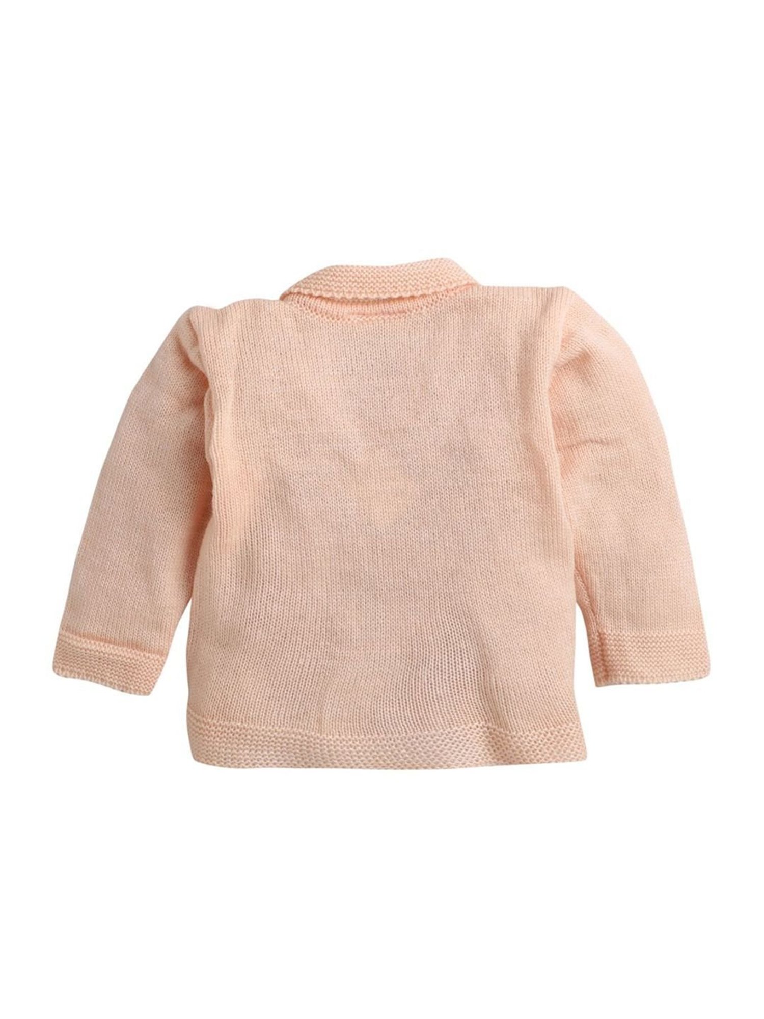 Little Angels Kids Peach Textured Pattern Full Sleeves Sweater Set