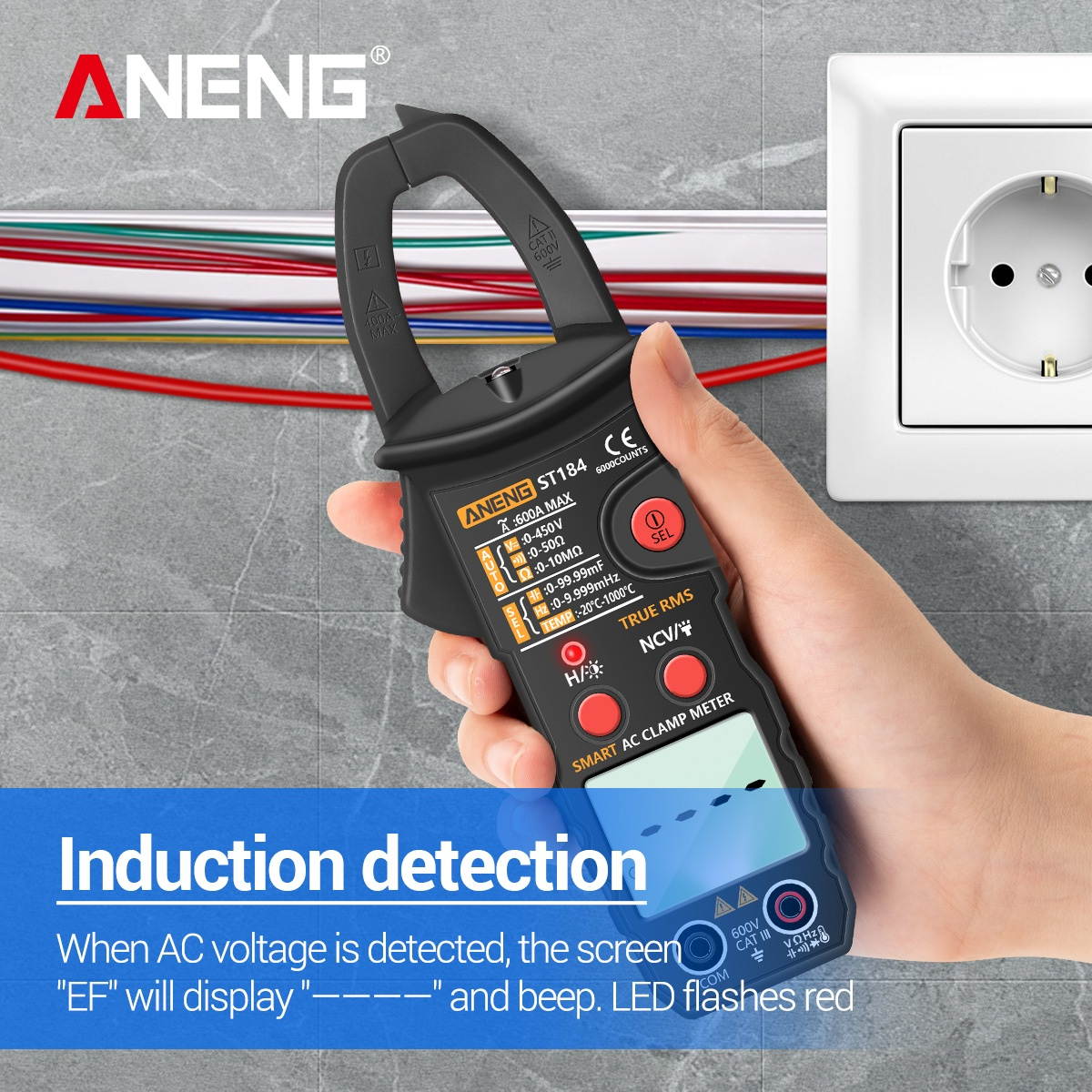 ANENG True RMS Digital Multimeter Clamp Meter DC/AC Voltage Detector AC Amp Meter with Ohm Capacitance NCV Continuity Diode Hertz Temperature Tester