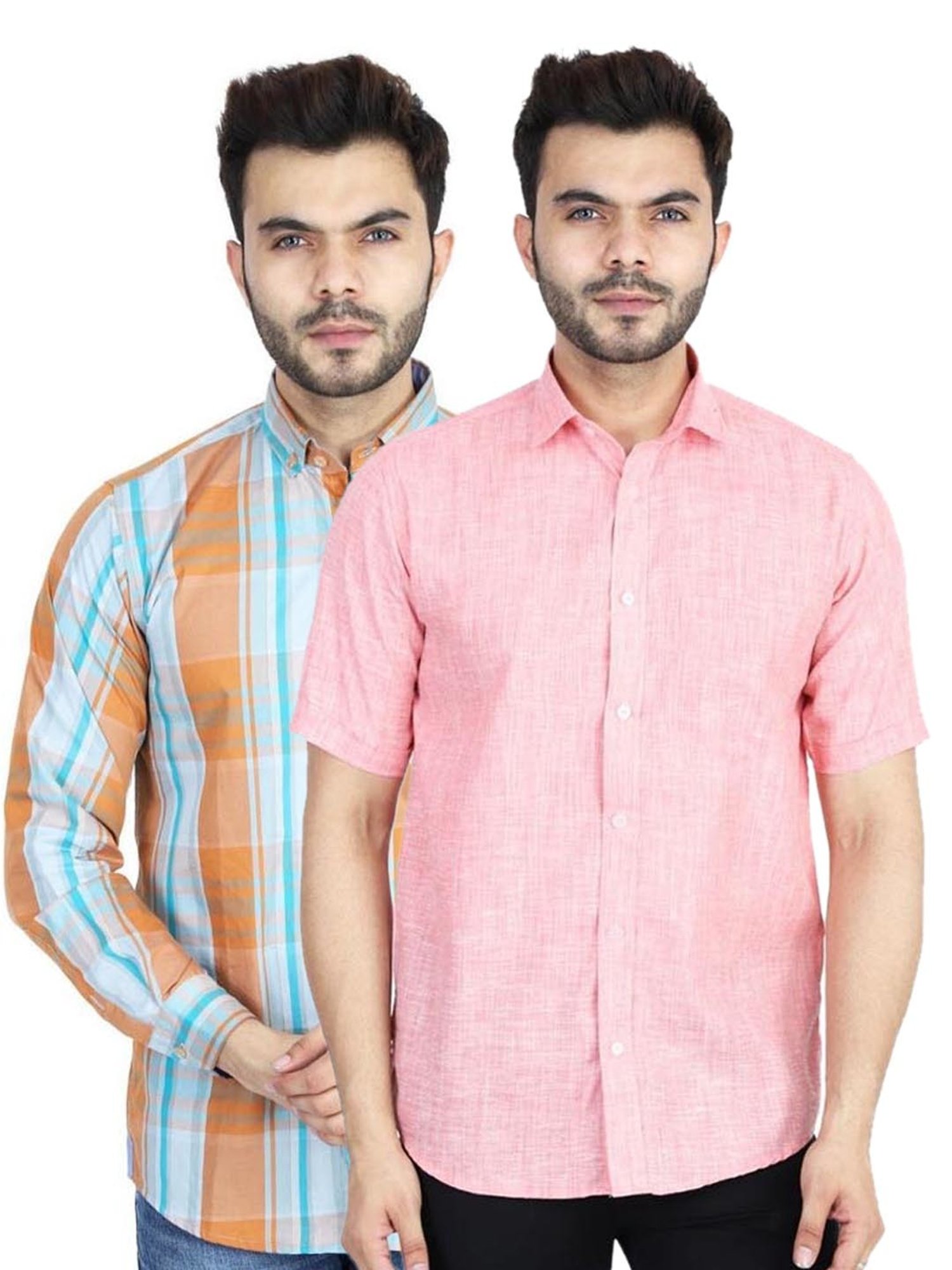 TAHVO Multi Cotton Slim Fit Shirt Pack of 2