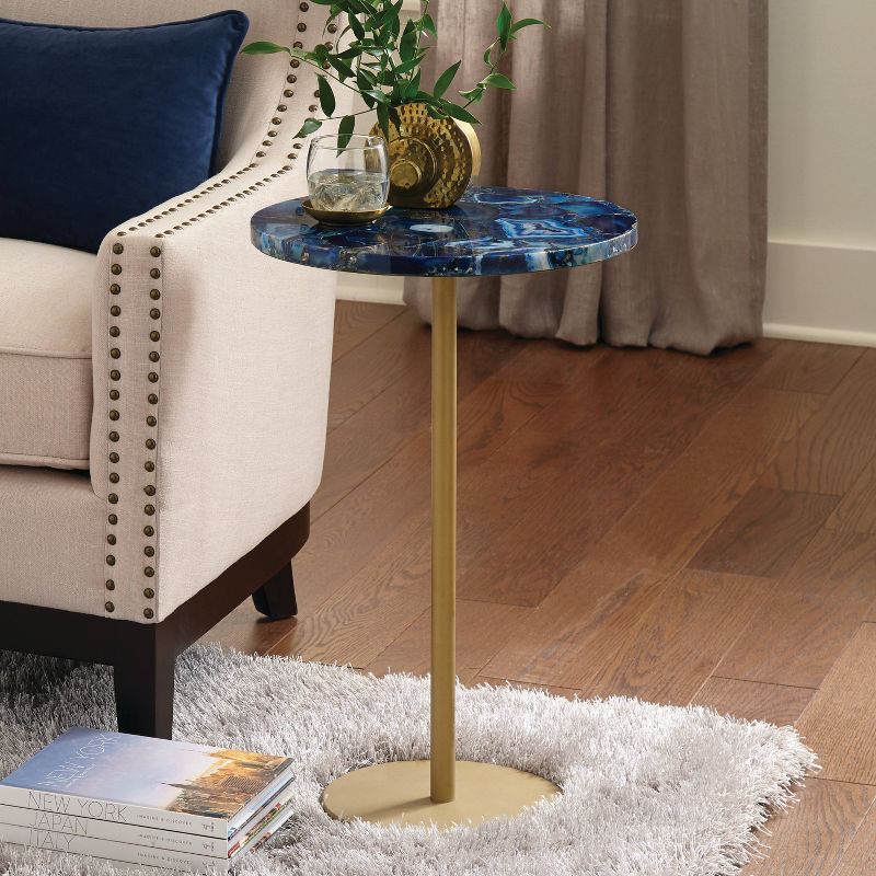 Oceana Round Chairside End Table Agate Blue - Steve Silver Co.
