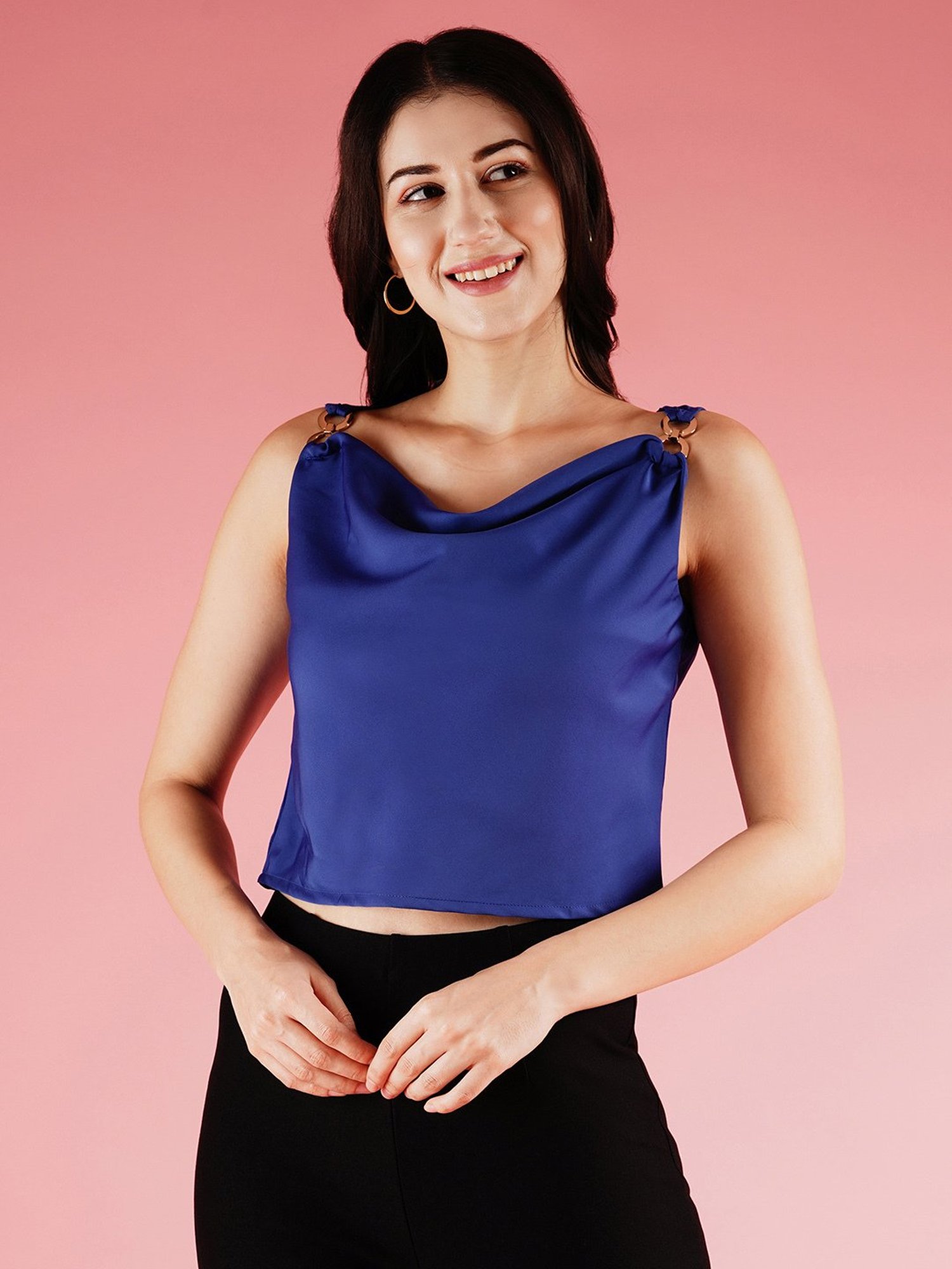 Globus Royal Blue Regular Fit Crop Top
