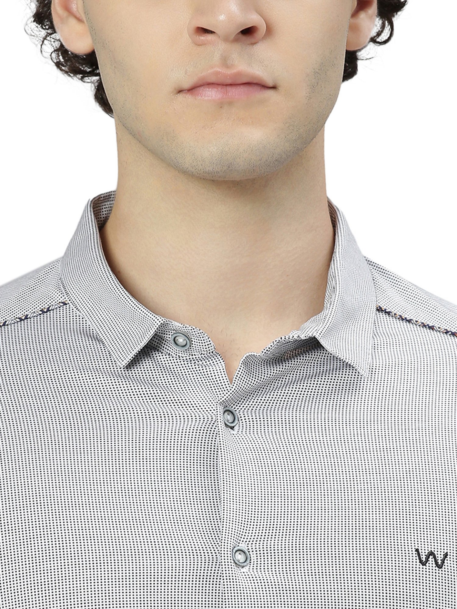 Slowave White & Black Regular Fit Printed Shirt