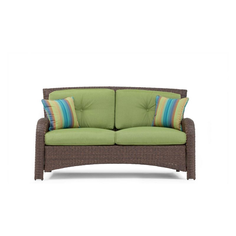 La-Z-Boy Outdoor Sawyer 6pc Wicker Outdoor Seating Set with Sunbrella Spectrum Cilantro Cushion