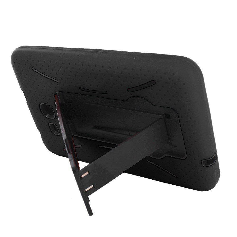 Samsung Galaxy Tab 3 7" LITE SM-T110 Drop Protection Hybrid Case Full Body Silicone Plastic Cover featuring Built-In Kickstand and Screen Protector - Black / Black by KIQ (TM)