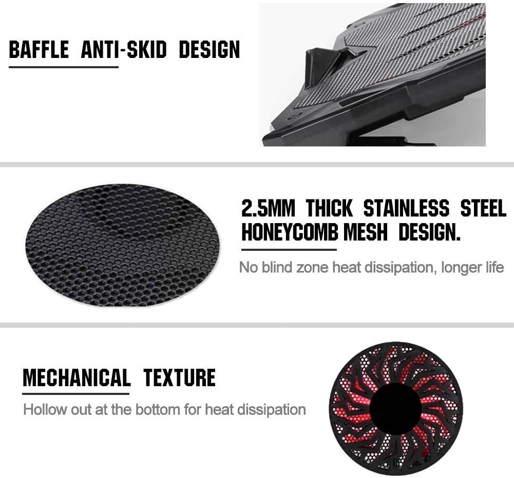 Pccooler Laptop Cooling Pad, Laptop Cooler with 5 Quiet Red LED Fans for 12-17.3 Inch Laptop, Dual USB 2.0 Ports, Portable 6 Angle Adjustable Laptop Stand for Gaming Laptop (PC-R5)