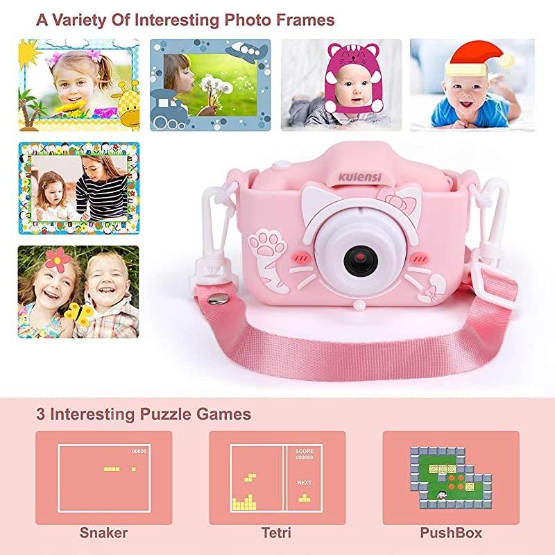 Digital Camera Child Camcorder, Girls Birthday Toy Gifts for 4-13-Year-Old Children, Update Dual Cameras 20.0MP Toddler Video Recorder 1080P IPS 2" Screen with 32G TF Card, Cat Soft Silicone Case