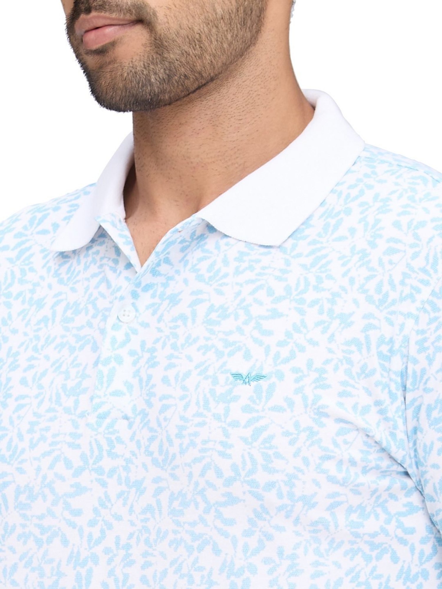 Park Avenue Blue Slim Fit Printed Polo T-Shirt