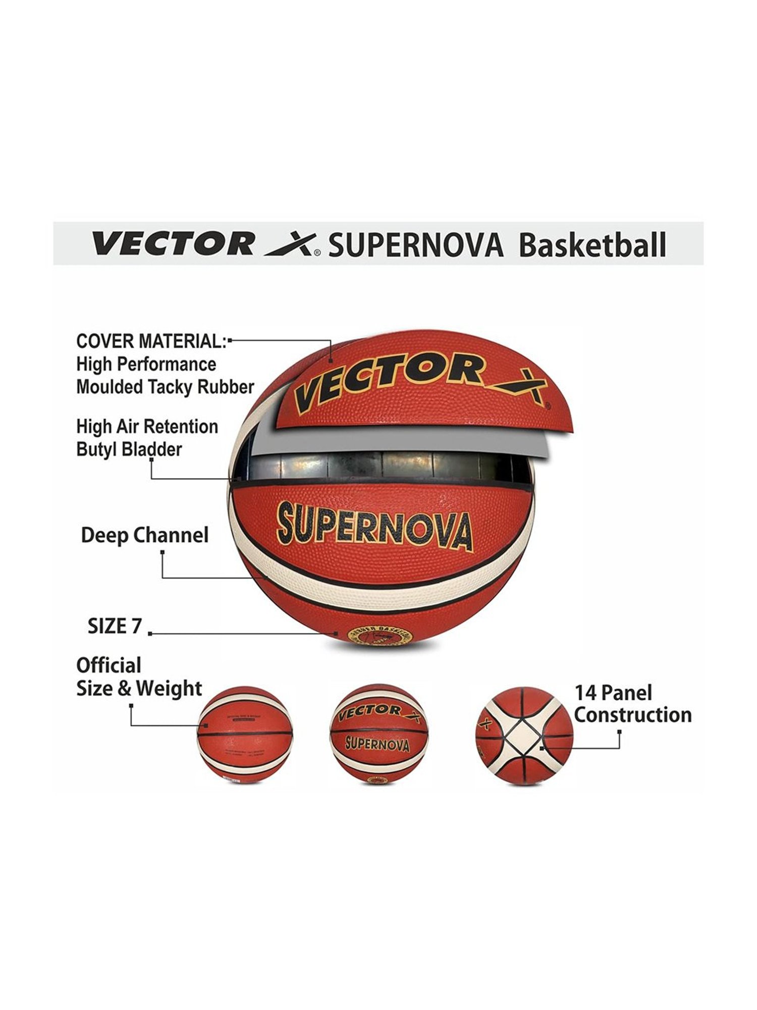 Vector X Supernova Brick Red Basketball - Size 7
