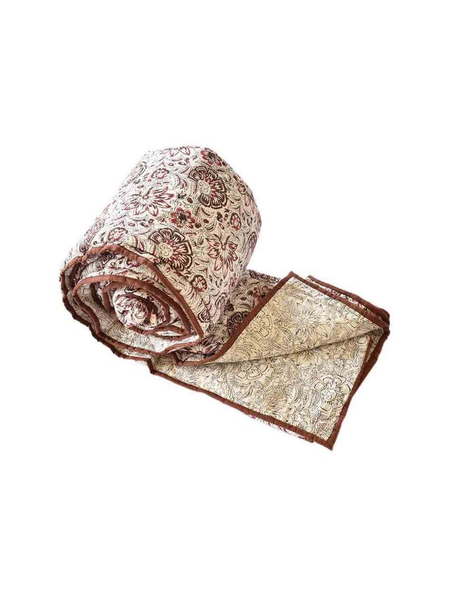 Fanusta Manzhar Brown & Cream 180 TC Mulmul Jaipuri Rajai - Set of 1